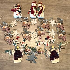Festive Snowman Garland with Stars and Snowflakes. And three stand alone snowman